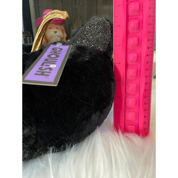 Ghoulish Fur Plush Black Pumpkin Glitter Sparkle Cat Ears Halloween - Picture 5 of 5